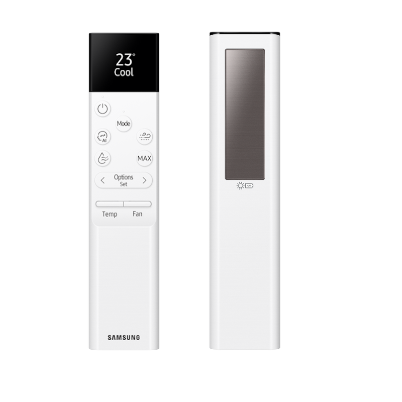 Mando SolarCell recargable El WindFree Comfort S2 incorpora un mando a distancia SolarCell, diseñado para reducir la necesidad de utilizar pilas convencionales.  Su panel integrado permite aprovechar la luz para recargar la batería y también dispone de conexión USB-C para carga rápida.  El mando cuenta además con pantalla OLED, aportando una experiencia de utilización más moderna y coherente con el enfoque tecnológico de esta gama Samsung.